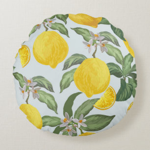 Citroen Tropisch Fruit Patroon Rond Kussen