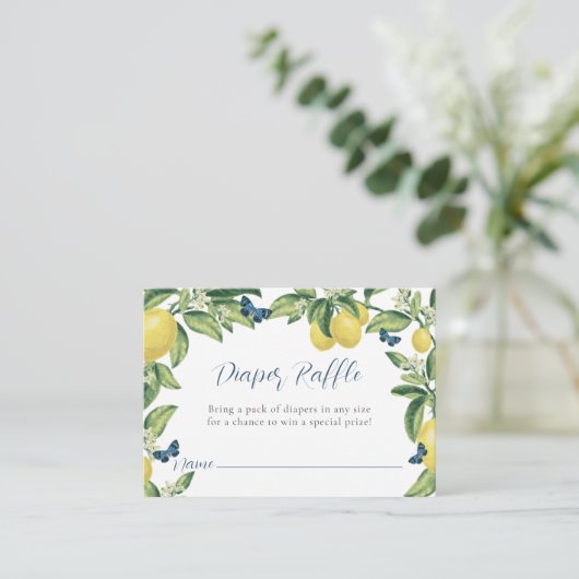 Citroen vlinder Baby shower luier Raffle Informatiekaartje (Staand voorkant)