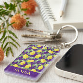 Citroen waterverf patroon aangepaste naam geel paa sleutelhanger (Voorkant Rechts)