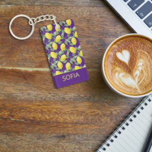 Citroen waterverf patroon aangepaste naam geel paa sleutelhanger