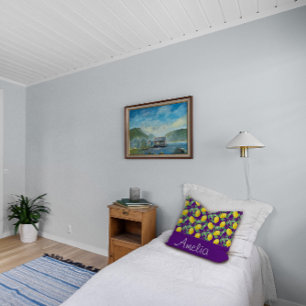 Citroen waterverf patroon geel paarse kussen