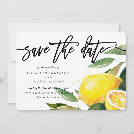 Citroen Waterverf Sla het Datumscript op Save The Date (Voorkant)