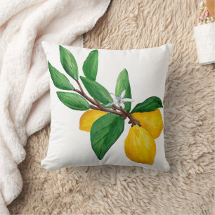 Citroenbladeren Citrus Geel Groen Blad Waterverf Kussen