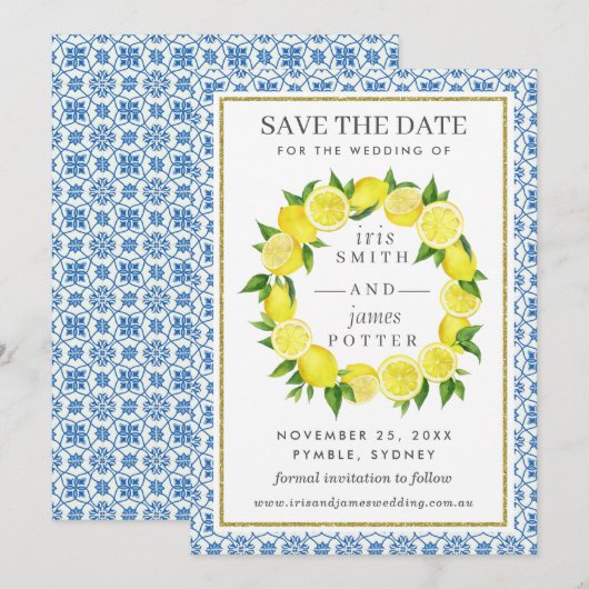 Citroenbladeren Mediterraan Save the Date Kaart (Voorkant / Achterkant)