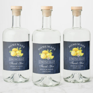 Citroenblauw Houten Bedankt Limoncello Flessenetik Likeurfles Etiket