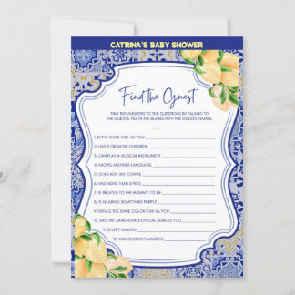 Citroenblauw Tegels Baby shower - bewerkbare naam, Kaart