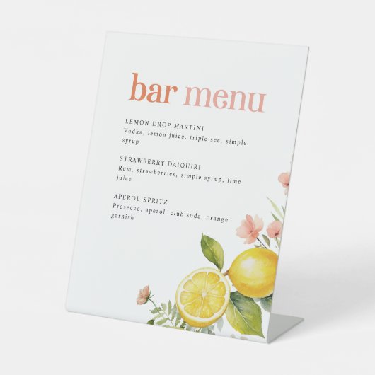 citroenbloem | Retro Roze Cocktail Bar Menu Reclamebord Met Voetstuk (Voorkant)