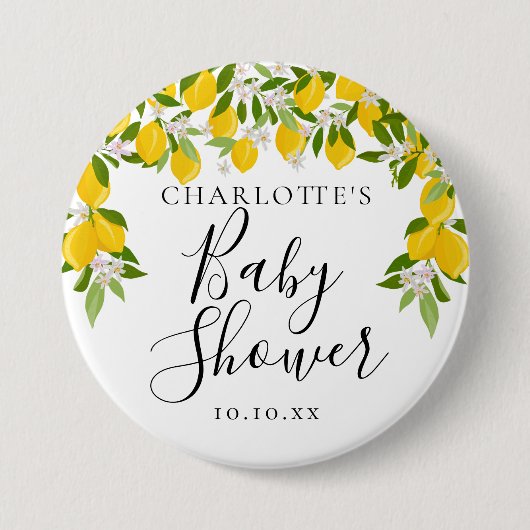 Citroenbloesem Baby Shower met Groene Tinten Ronde Button 7,6 Cm (Voorkant)