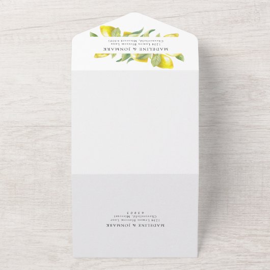 Citroenbloesem bruiloft all in one uitnodiging (Buitenkant)