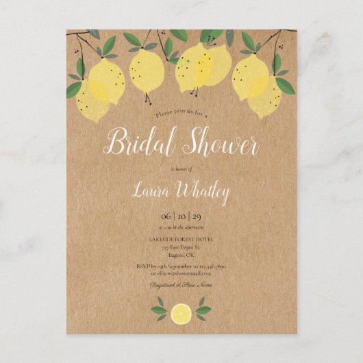 Citroenbloesem Groen Waterverf Bruidsdouche Aankondigingskaart (Voorkant)