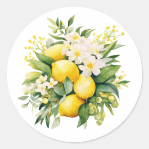 Citroenboeket met witte bloesems ronde sticker