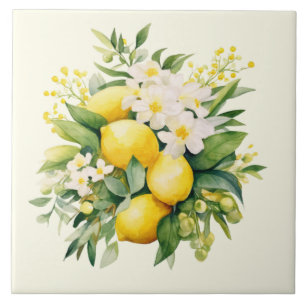 Citroenboeket met witte bloesems tegeltje