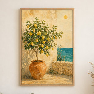 Citroenboom bij de zee Aquarel Kustposter Poster