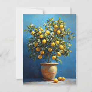 Citroenboom in kleipot met bloesems briefkaart