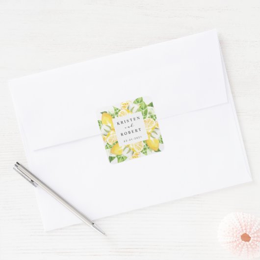 Citroenboom Tuin Bloemen Bruiloft Vierkante Sticke Sticker (Envelop)