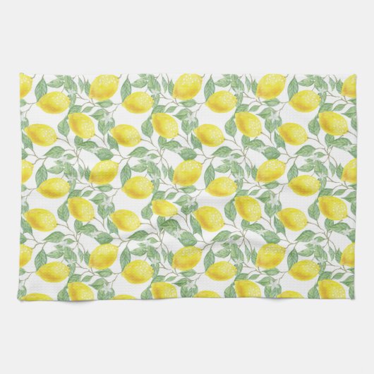 Citroenen & bladeren Fruit Waterverf Pattern Kitch Theedoek (Horizontaal)
