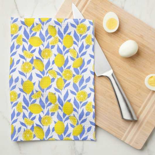 Citroenen Blauw Mediterraan Theedoek (Quarter Fold)