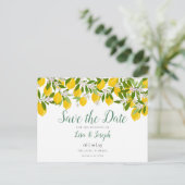 Citroenen Bloeien Elegante Script Bewaar de Datum Briefkaart (Staand voorkant)