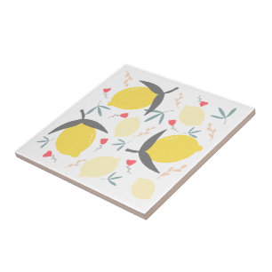 Citroenen Bloemen Botanische Rode Bloemen Bladeren Tegeltje