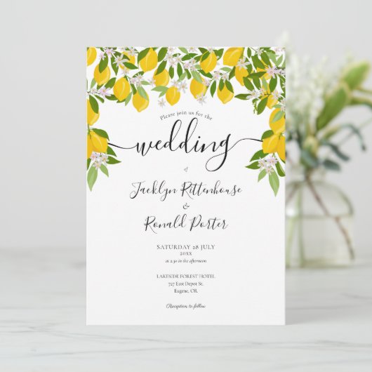 Citroenen Bloesem Groene Huwelijk Kaart (Staand voorkant)