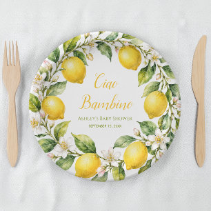 Citroenen Ciao Bambino Watercolor Script Baby Show Papieren Bordje