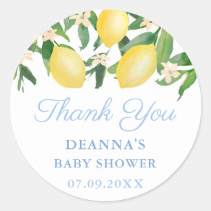 Citroenen Citrus Bord Blue Boy Baby shower Dank u Ronde Sticker