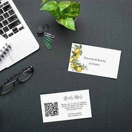 Citroenen citrus bruiloft reactie website QR RSVP Informatiekaartje