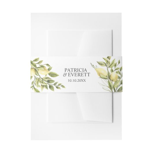 Citroenen en bladeren Monogram namen en datum Uitnodigingen Wikkel (Voorkant Voorbeeld)