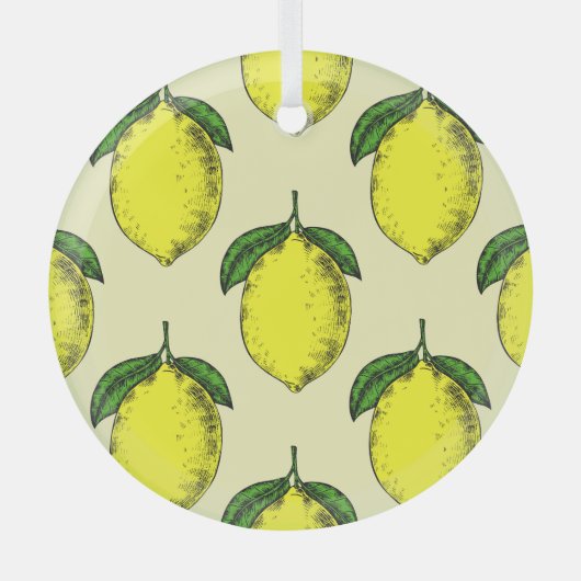 Citroenen en bladeren: zomerpatroon. glas ornament (Voorkant)