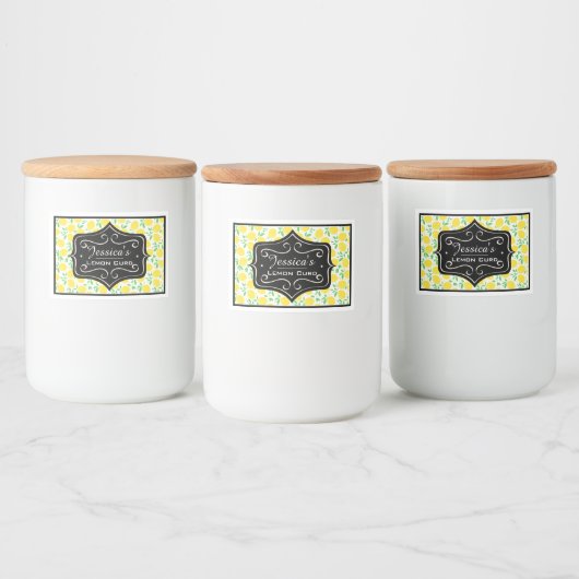 Citroenen en Bladpatroon Aangepaste Citroenwrongel Voedselcontainer Etiket (Flessen)