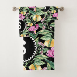 Citroenen en Tulpen Bloemenpatroon | Citrusmonogra Bad Handdoek