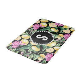 Citroenen en Tulpen Bloemenpatroon | Citrusmonogra Badmat