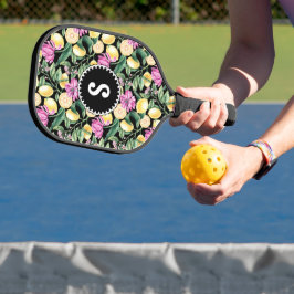 Citroenen en Tulpen Bloemenpatroon | Citrusmonogra Pickleball Paddle