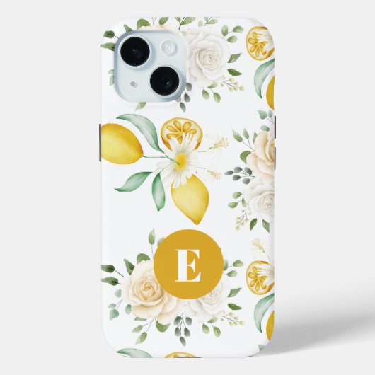 citroenen Eucalyptus Roze Zachte Rozen Monogram Case-Mate iPhone Case (Achterkant)