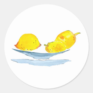 Citroenen geel waterverf kunst ronde sticker