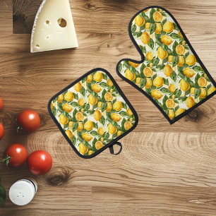 Citroenen Gele Keuken Kok Kook Cadeau Ovenwant & Pannenlap Set