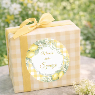 Citroenen geruit mama's grote liefde Baby Shower Ronde Sticker