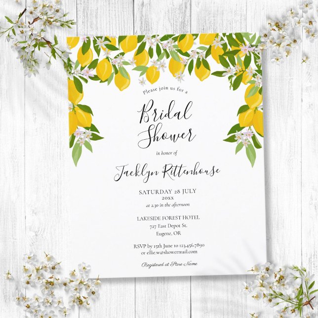 Citroenen Groene Budget Bruidsfeest Uitnodiging (Lemons Greenery Budget Bridal Shower Invitation)