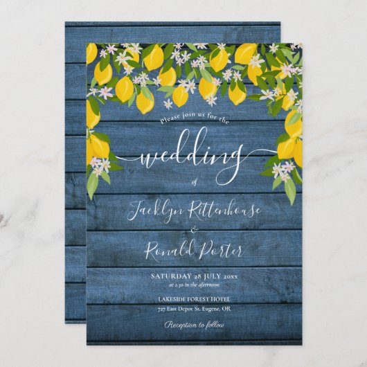 Citroenen Groene Tinten Blauwe Rustieke Houten Bru Kaart (Voorkant / Achterkant)