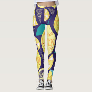 Citroenen kruidnagel: donkerblauw helder patroon leggings