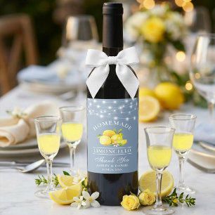 Citroenen Lichten Stof Blauw Limoncello Fles Label Wijn Etiket