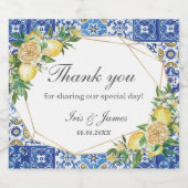 Citroenen Mediterraans Blauw Mozaïek Tegels Bruilo Sparkling Wijnetiket (Enkel label)