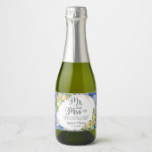 Citroenen Mediterraans Blauw Mozaïek Tegels Bruilo Sparkling Wijnetiket (Voorkant)