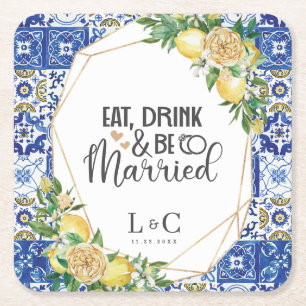 Citroenen Meditterane Mozaïek Tegel Huwelijksrepet Vierkante Kartonnen Onderzetter