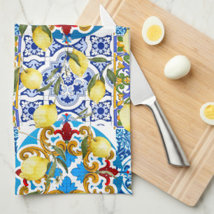 Citroenen, Middellandse Zee,majolica,Italiaanse te Theedoek