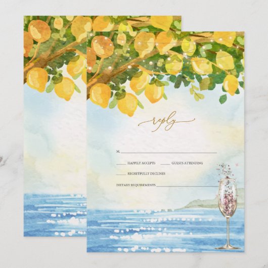 Citroenen Ocean Champagne Glass Wedding RSVP Kaart (Voorkant / Achterkant)