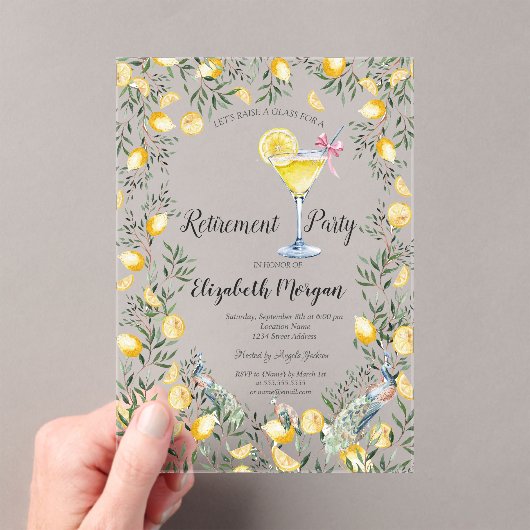 Citroenen Pauw Cocktail Pensioen Acryl Uitnodigingen (Insitu (Draagbaar))