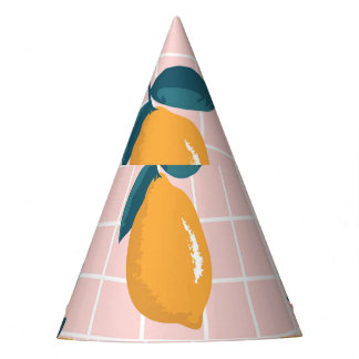 Citroenen, retro geometrie, zomer naadloos patroon feesthoedjes