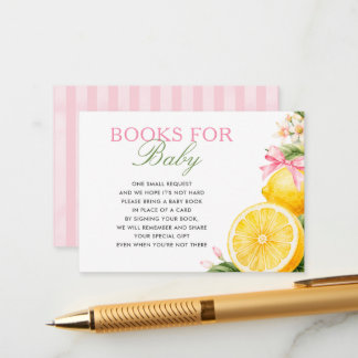 Citroenen Roze Coquette Baby Shower Boeken voor Ba Informatiekaartje