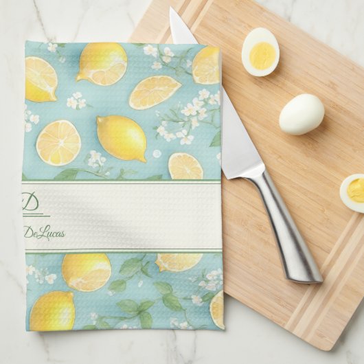 Citroenen Waterverf Mint Gepersonaliseerde naam Ci Theedoek (Quarter Fold)